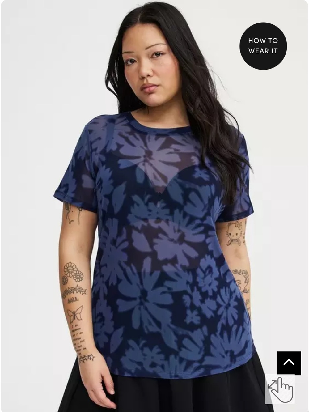 NWT Torrid Avery Daisies Floral Blue mesh layering tee size 2X